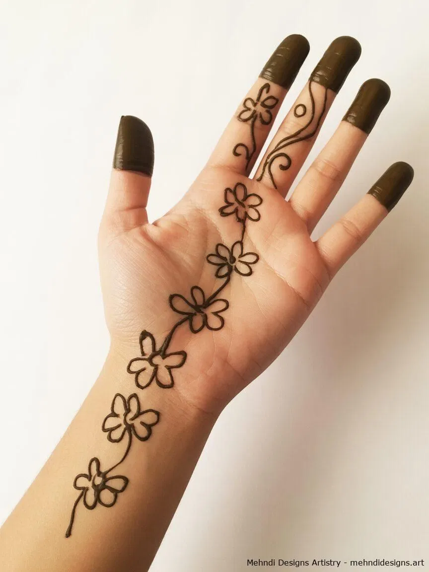 Arabic Simple Finger Mehndi Design with Bel, Gol Tikki and Flowers (6)