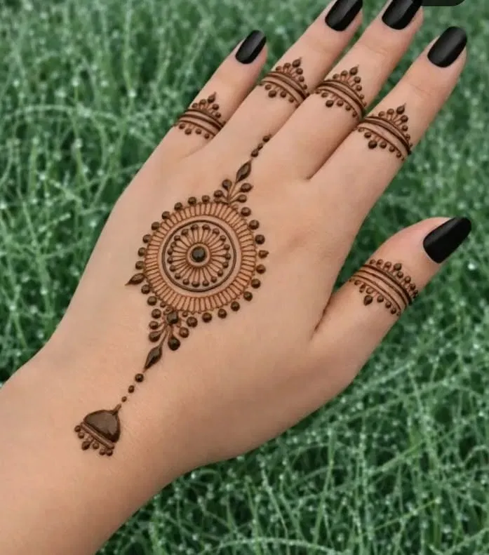 Indian Simple Back Hand Mehndi Design with Gol Tikki