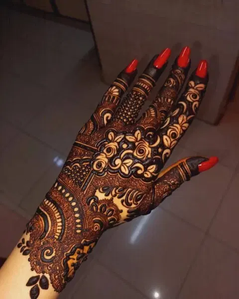 aesthetic bridal back hand mehndi design