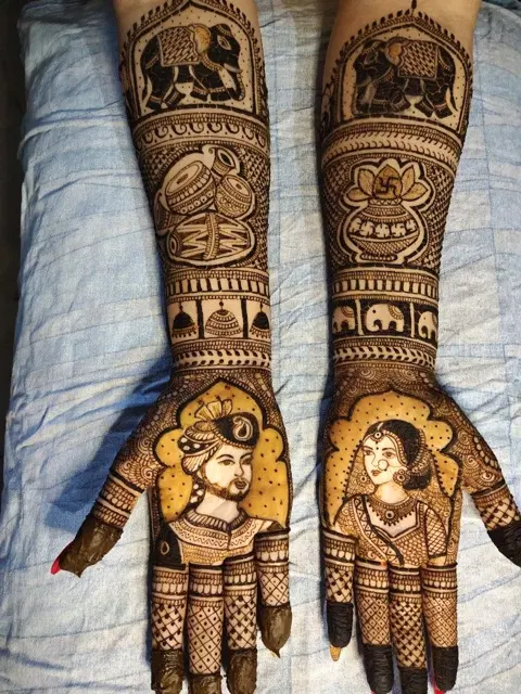 bridal indian deity full hand mehndi design