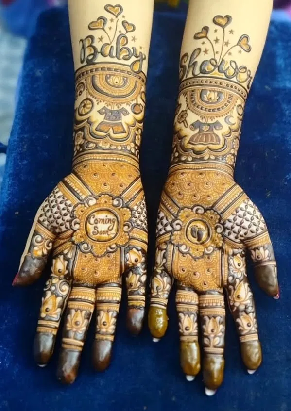 Front Hand Mehndi Design with Hidden Name