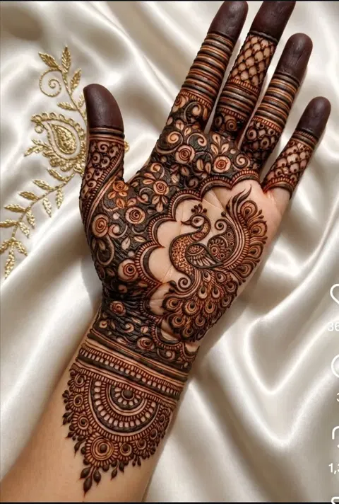 aesthetic arabic peacock front hand mehndi design
