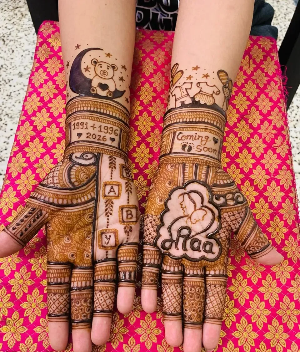 Indian Stylish Mehndi Design with Deity and Figures