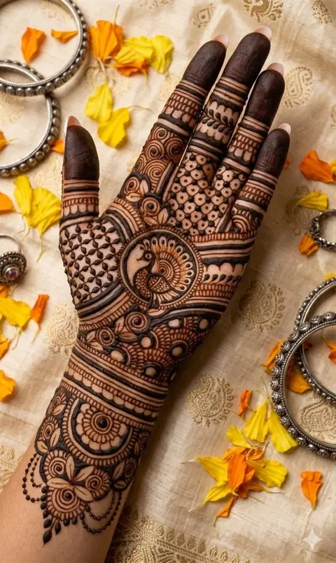 arabic bridal circle back hand mehndi design