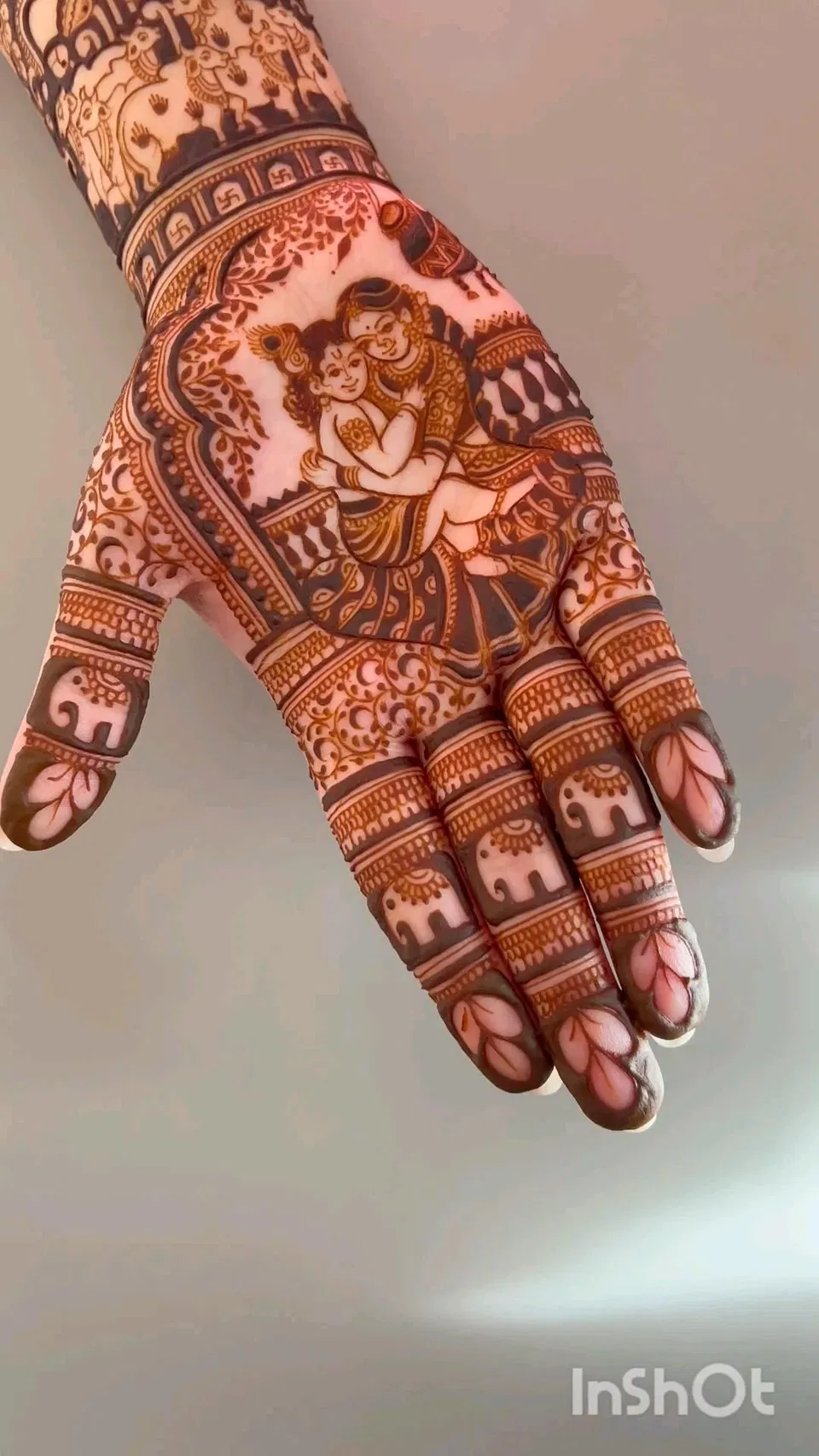 Bridal Indian Foot Mehndi Design with Deity and Figures for Baby Shower
