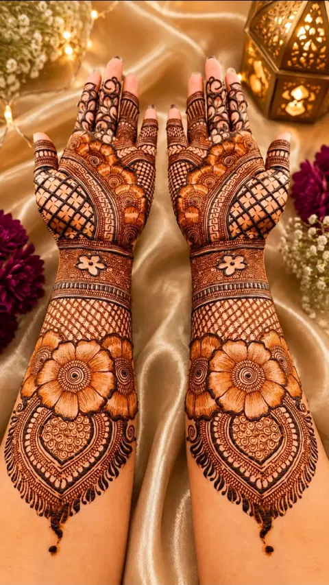 bridal flower back hand mehndi design
