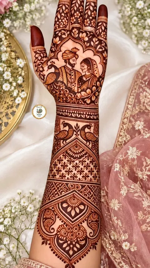 bridal royal circle full hand mehndi design