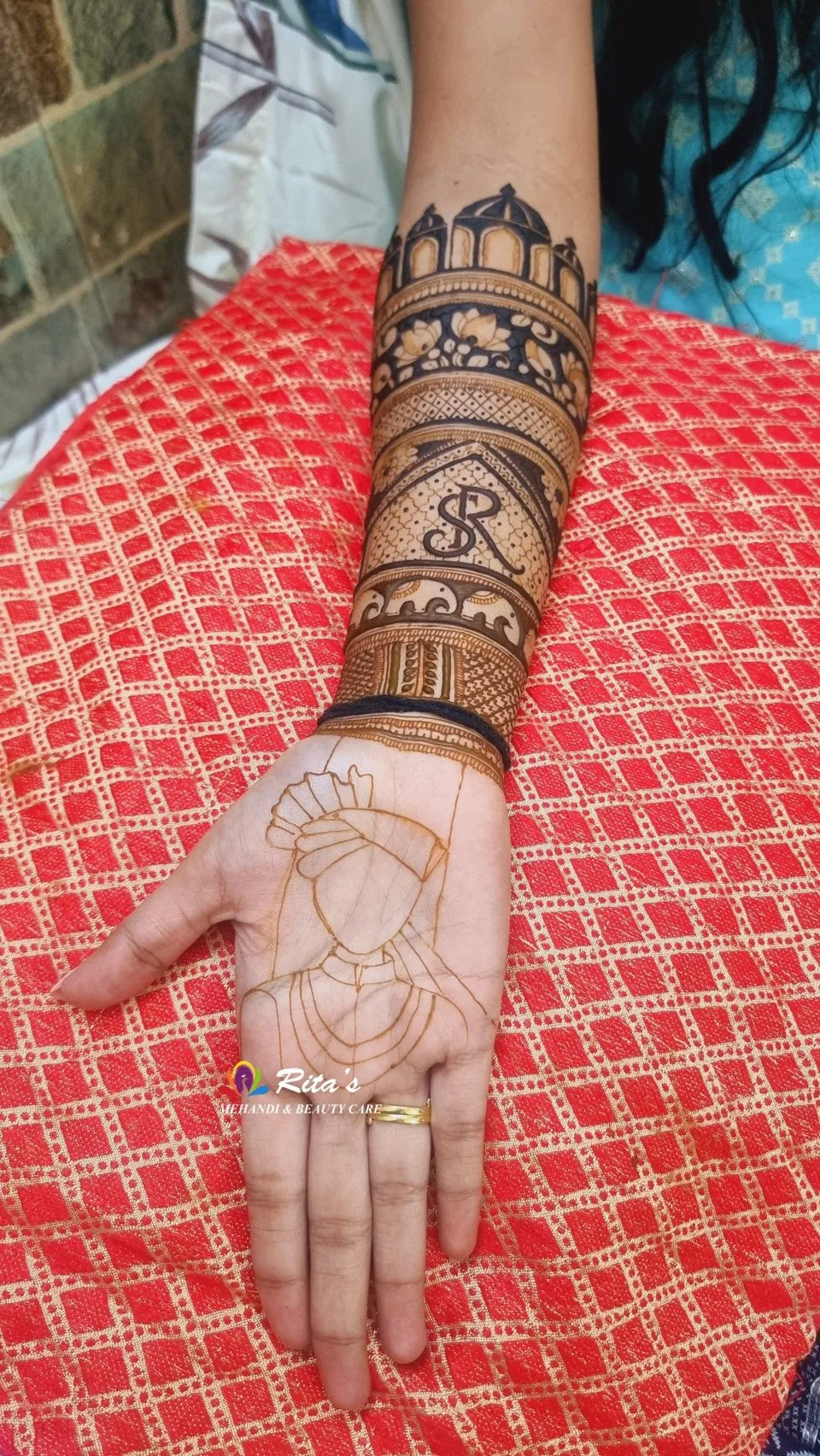 Bridal Royal Arm Mehndi Design with Deity