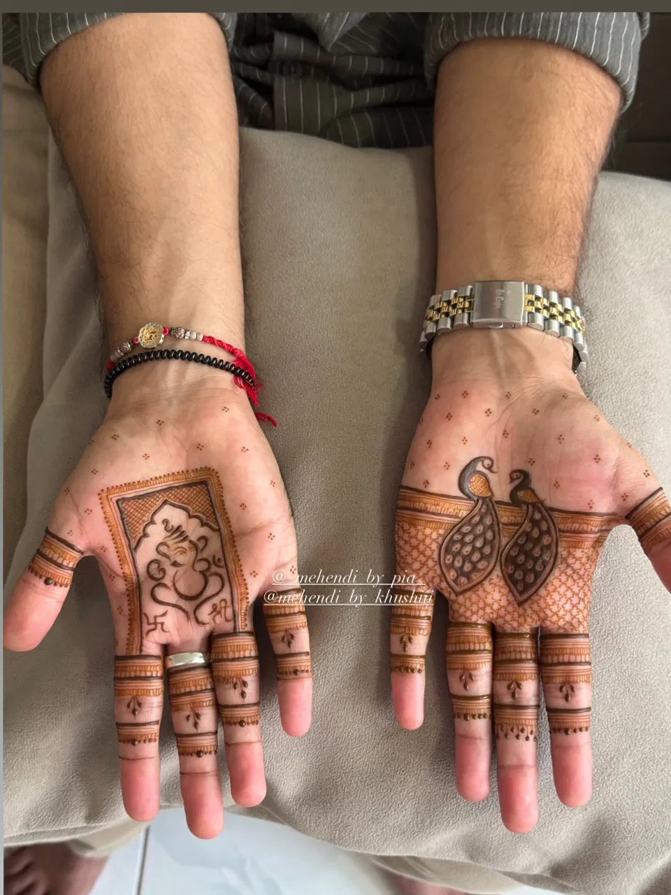 Bridal Royal Finger Mehndi Design with Deity and Figures