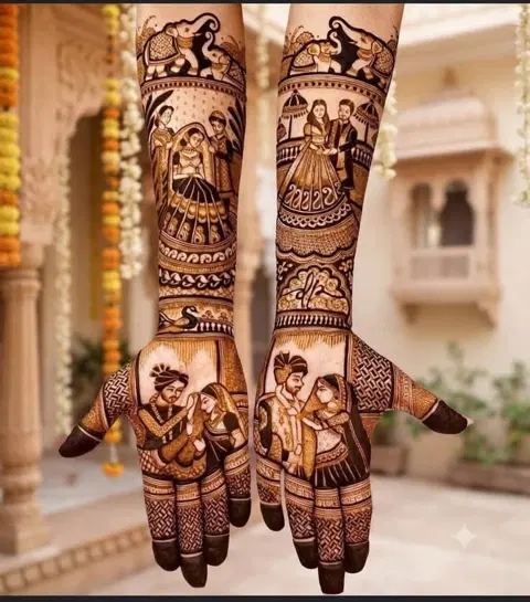 bridal indian circle finger mehndi design