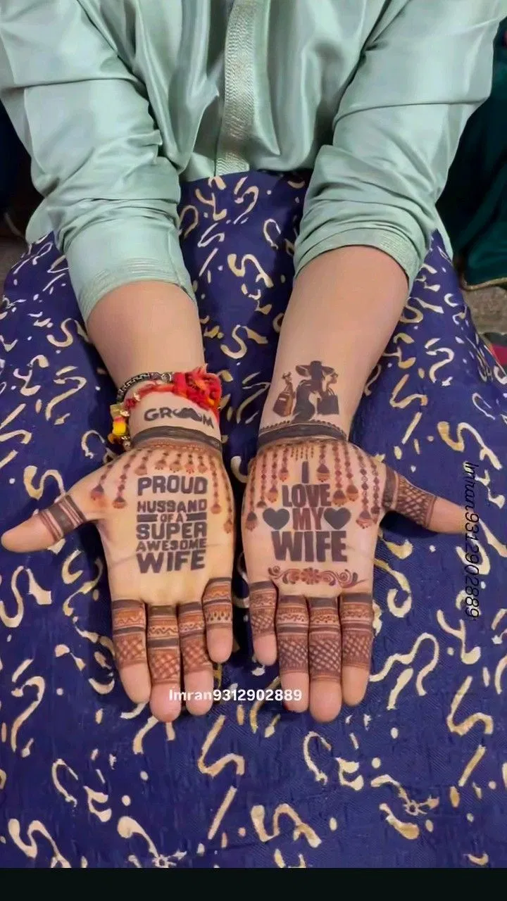 Bridal Royal Back Hand Mehndi Design with Deity, Figures and Hearts for Engagement (2)