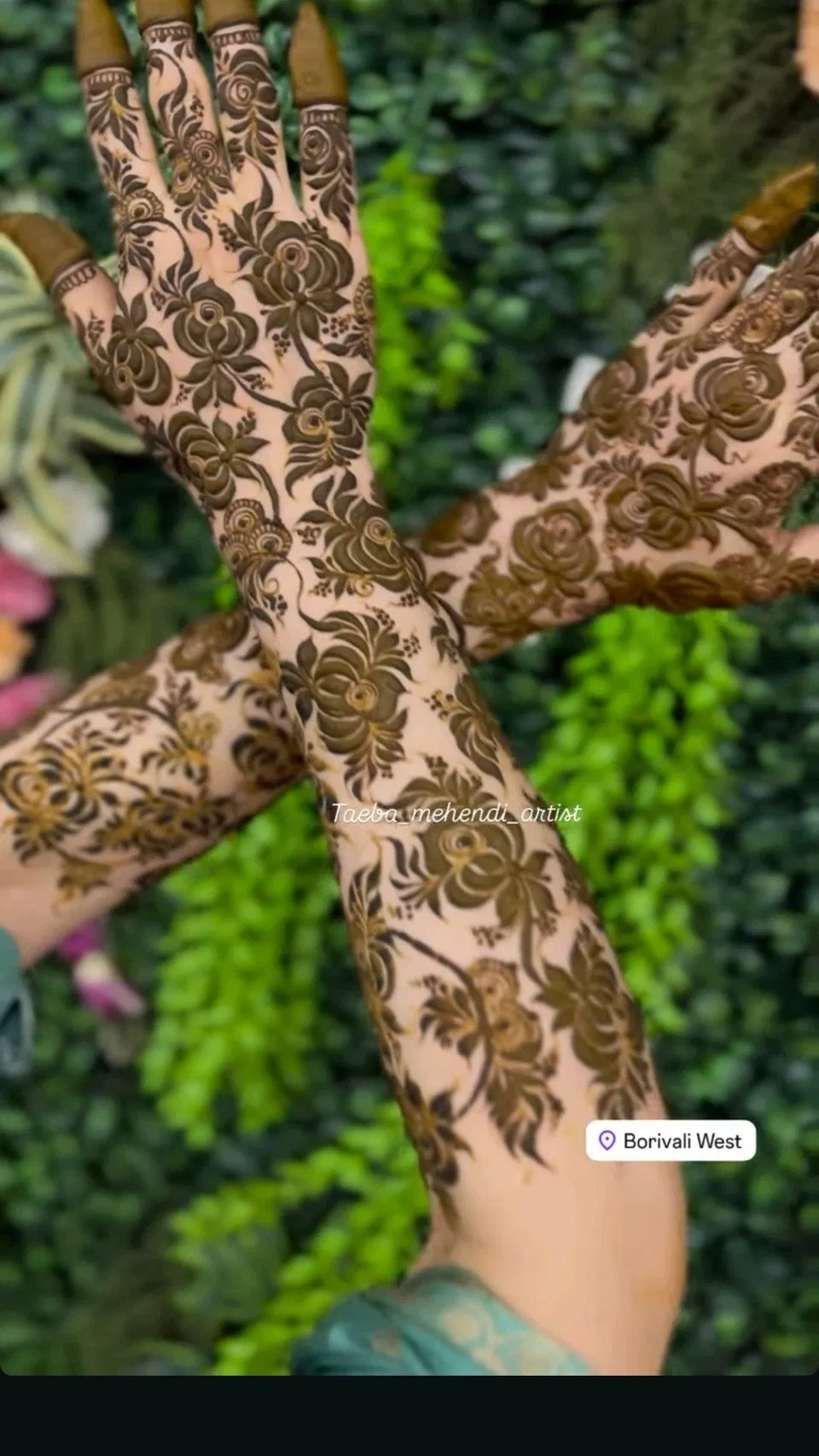 Aesthetic Arabic Arm Mehndi Design with Flowers and Hearts