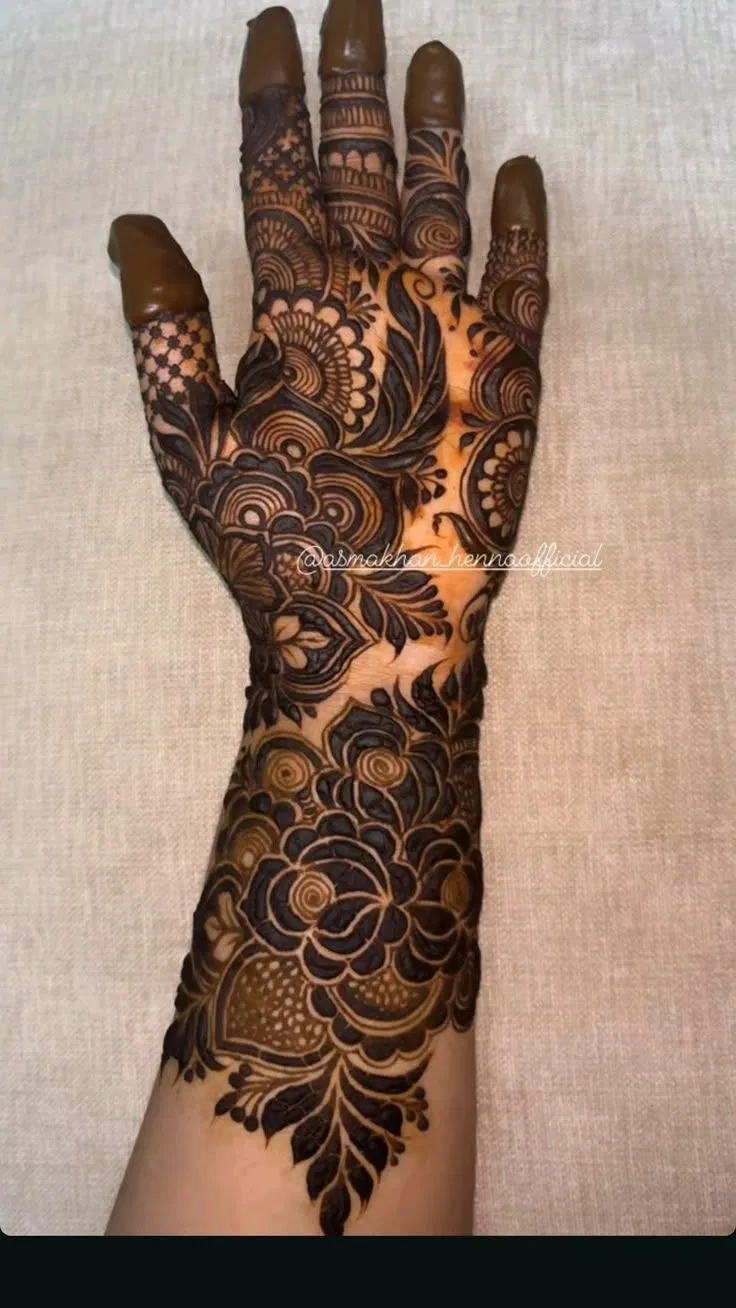 Aesthetic Arabic Front Hand Mehndi Design with Flowers (30)