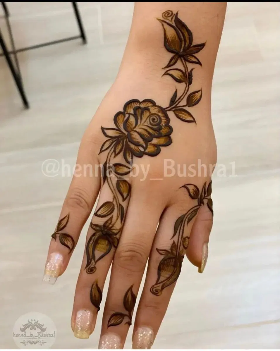 Aesthetic Arabic Back Hand Mehndi Design with Flowers (64)