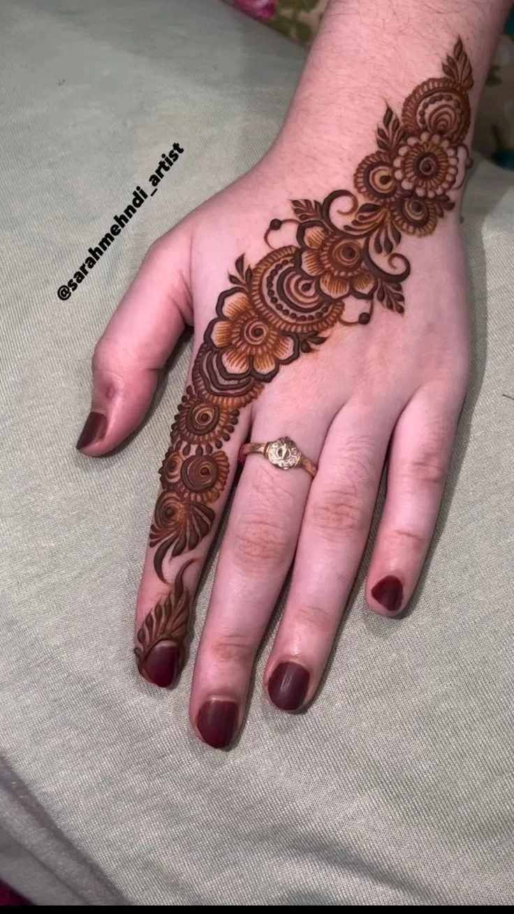 Simple Stylish Finger Mehndi Design with Bel (2)