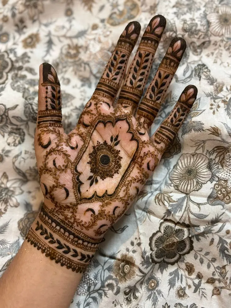 Aesthetic Pakistani Finger Mehndi Design with Flowers