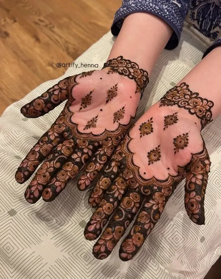 Minimal Pakistani Front Hand Mehndi Design with Flowers