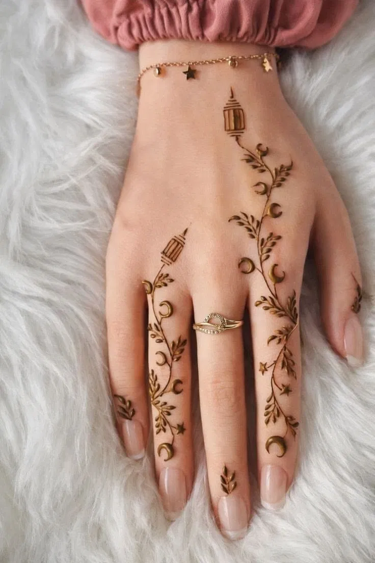 Aesthetic Arabic Back Hand Mehndi Design with Bel, Gol Tikki and Jaal for Eid