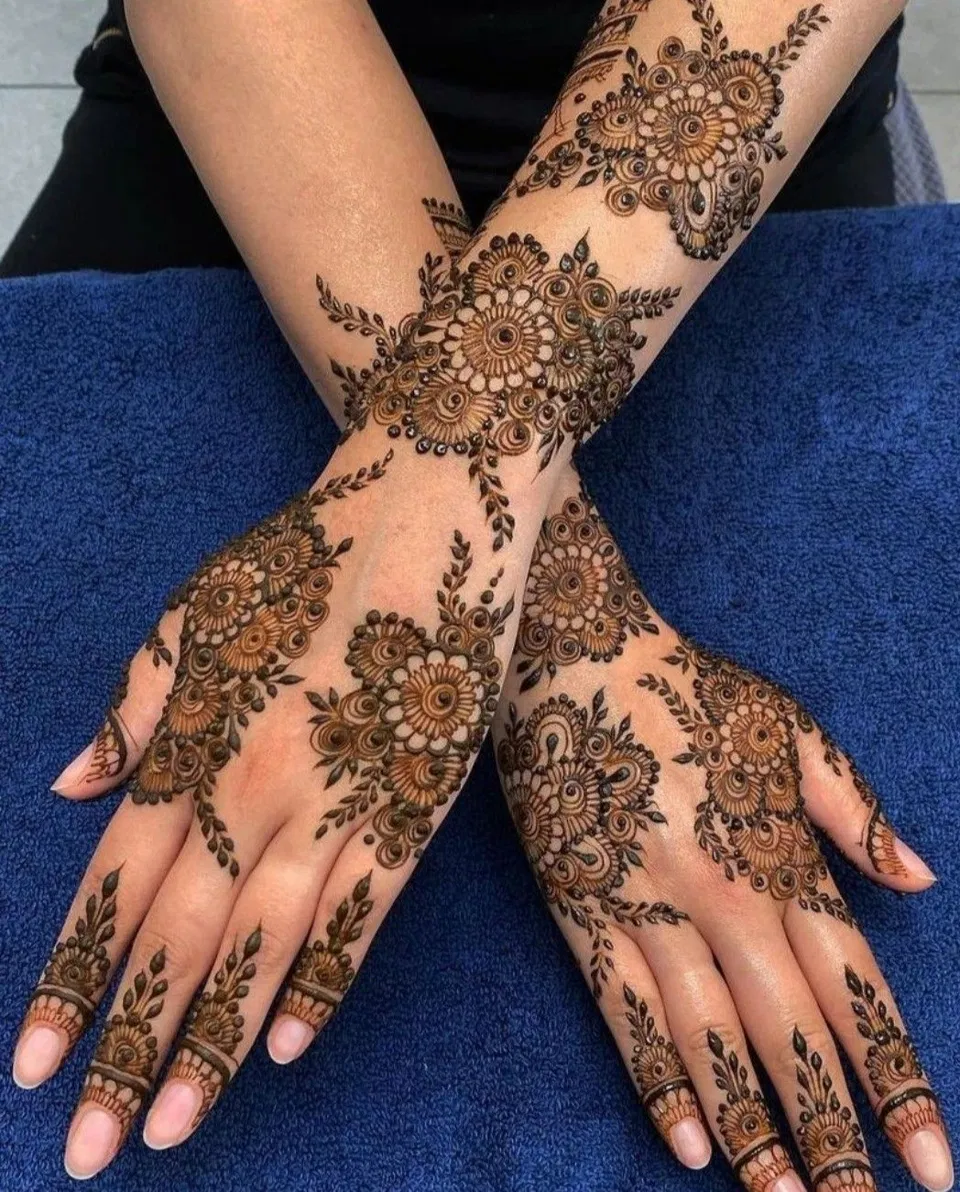 Arabic Bridal Arm Mehndi Design with Flowers for Eid