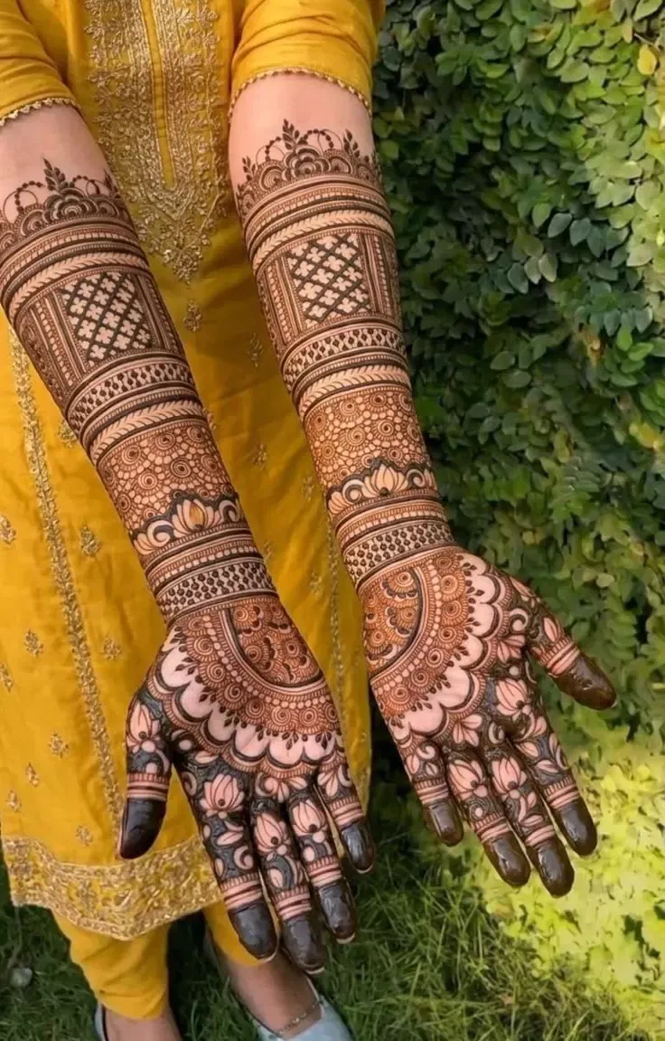 Aesthetic Bridal Arm Mehndi Design for Engagement (3)