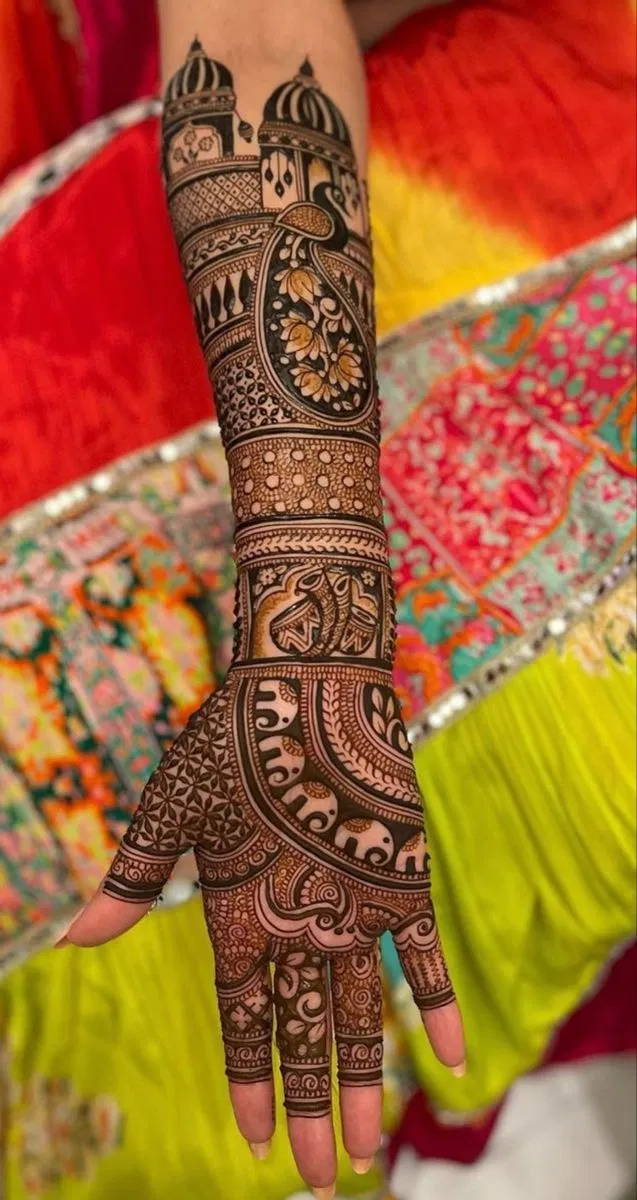 Aesthetic Bridal Full Hand Mehndi Design for Engagement