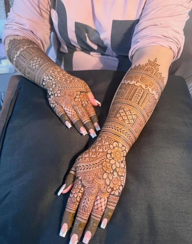 Bridal Indian Arm Mehndi Design with Figures for Engagement (2)