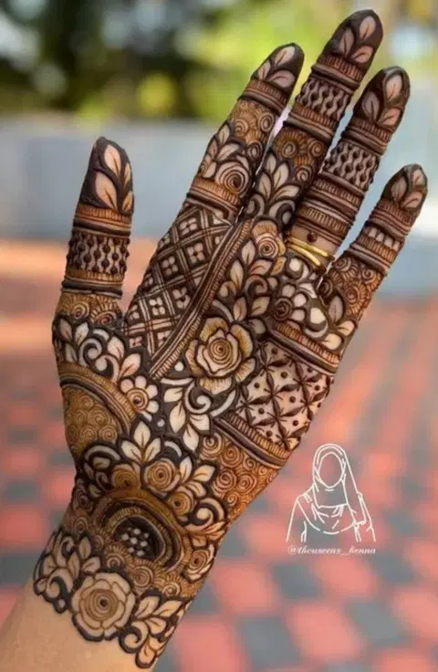 bridal royal flower finger mehndi design