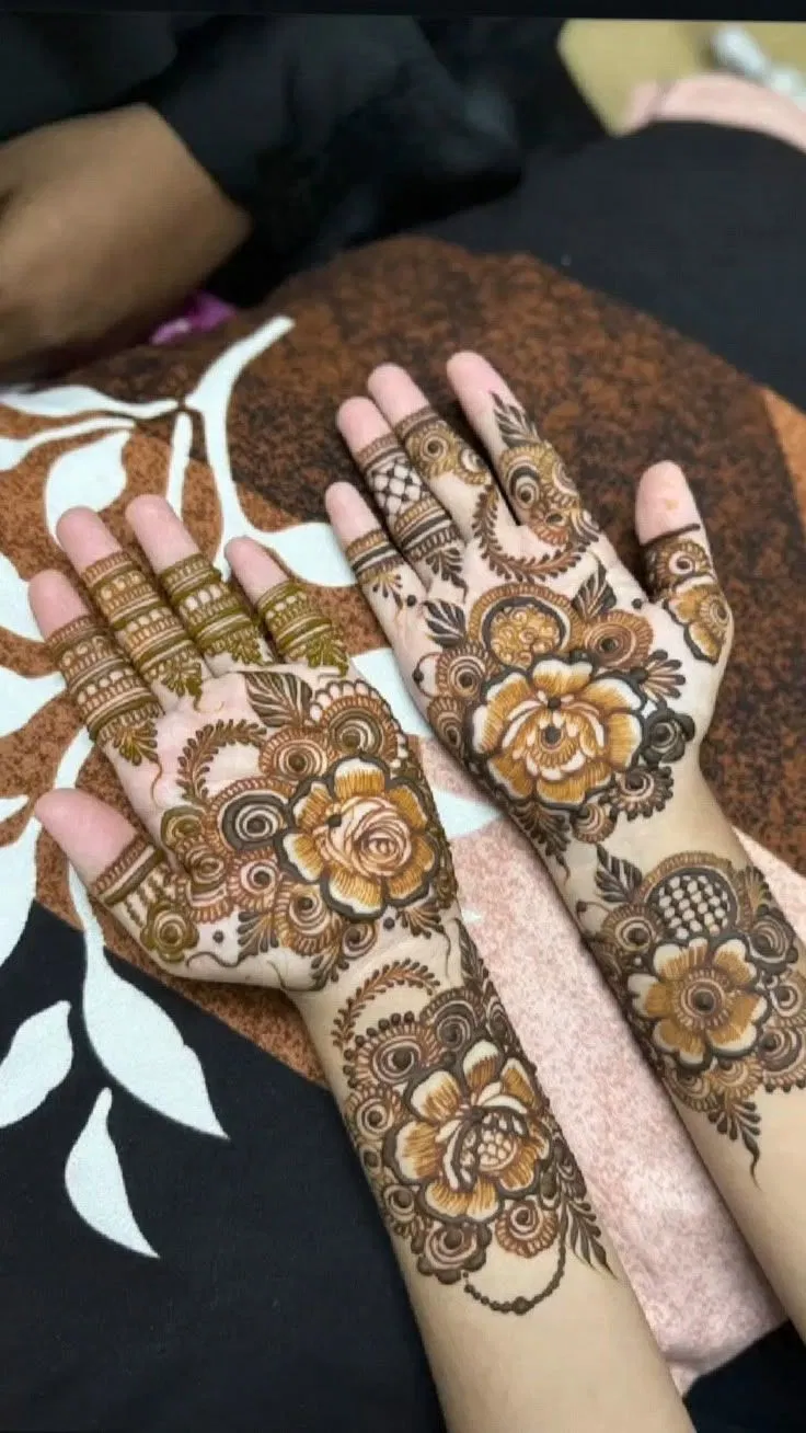 Stylish Front Hand Mehndi Design with Flowers