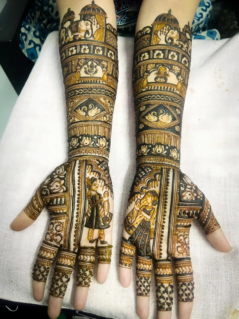 Bridal Full Hand Mehndi Design with Figures and Jaal (5)