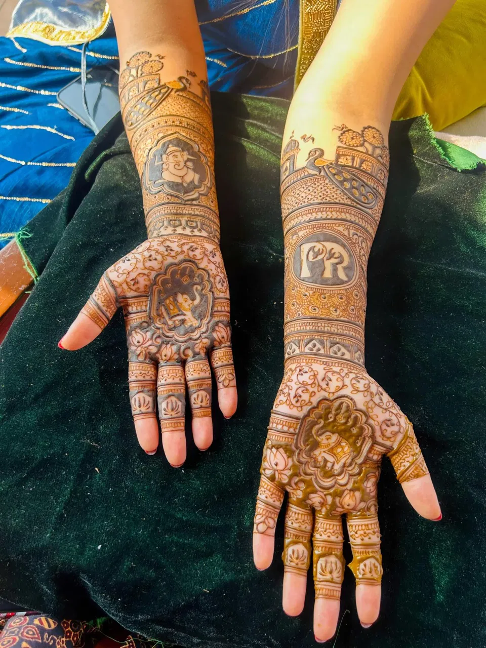 Bridal Front Hand Mehndi Design with Figures and Jaal (9)