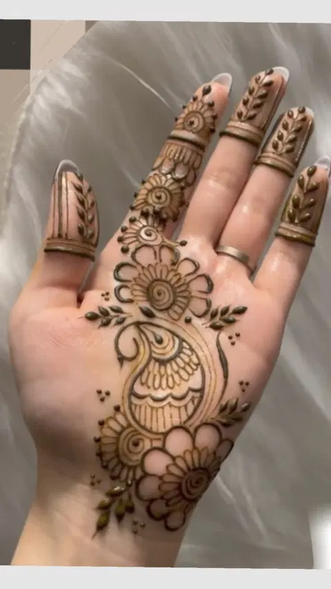 arabic simple peacock front hand mehndi design