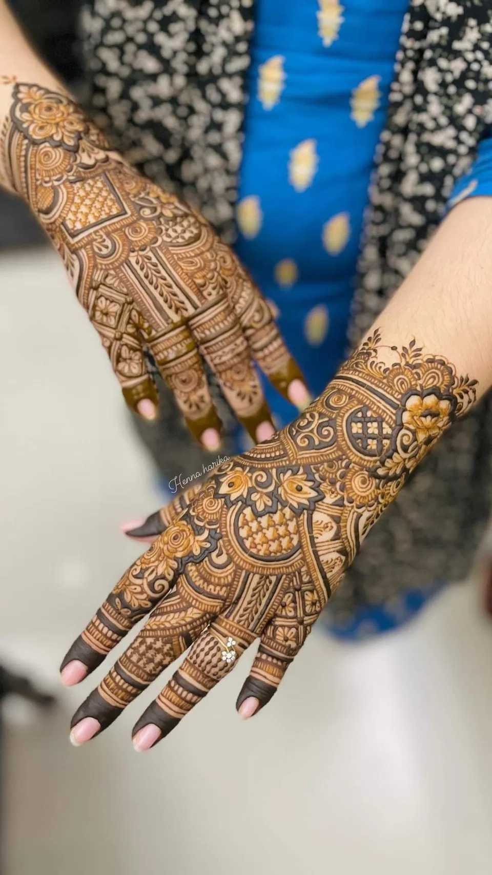 Bridal Back Hand Mehndi Design with Figures and Hidden Name (3)