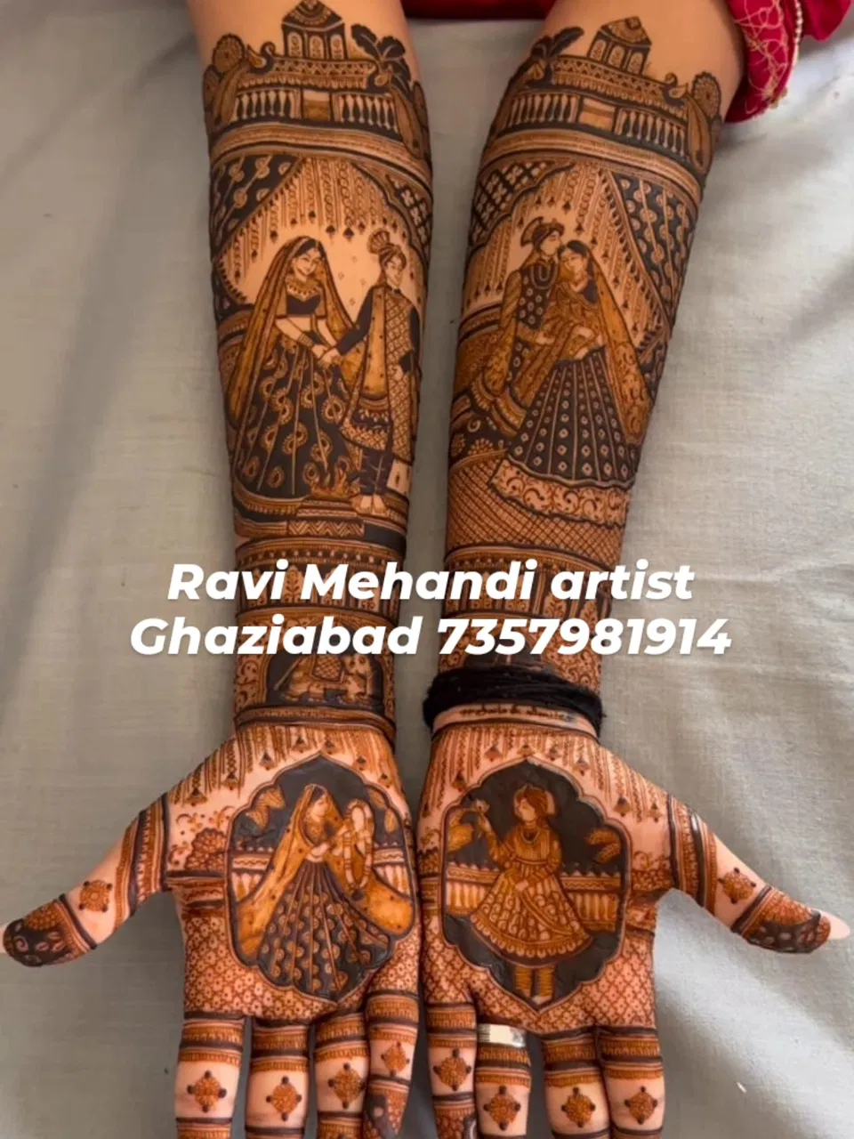 Heavy Front Hand Mehndi Design with Figures and Hearts