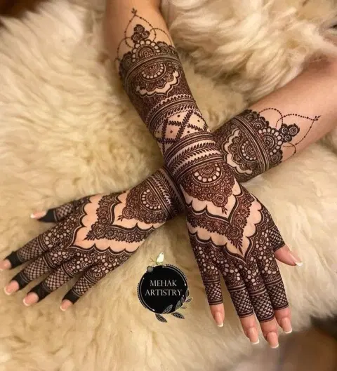bridal stylish figure arm mehndi design