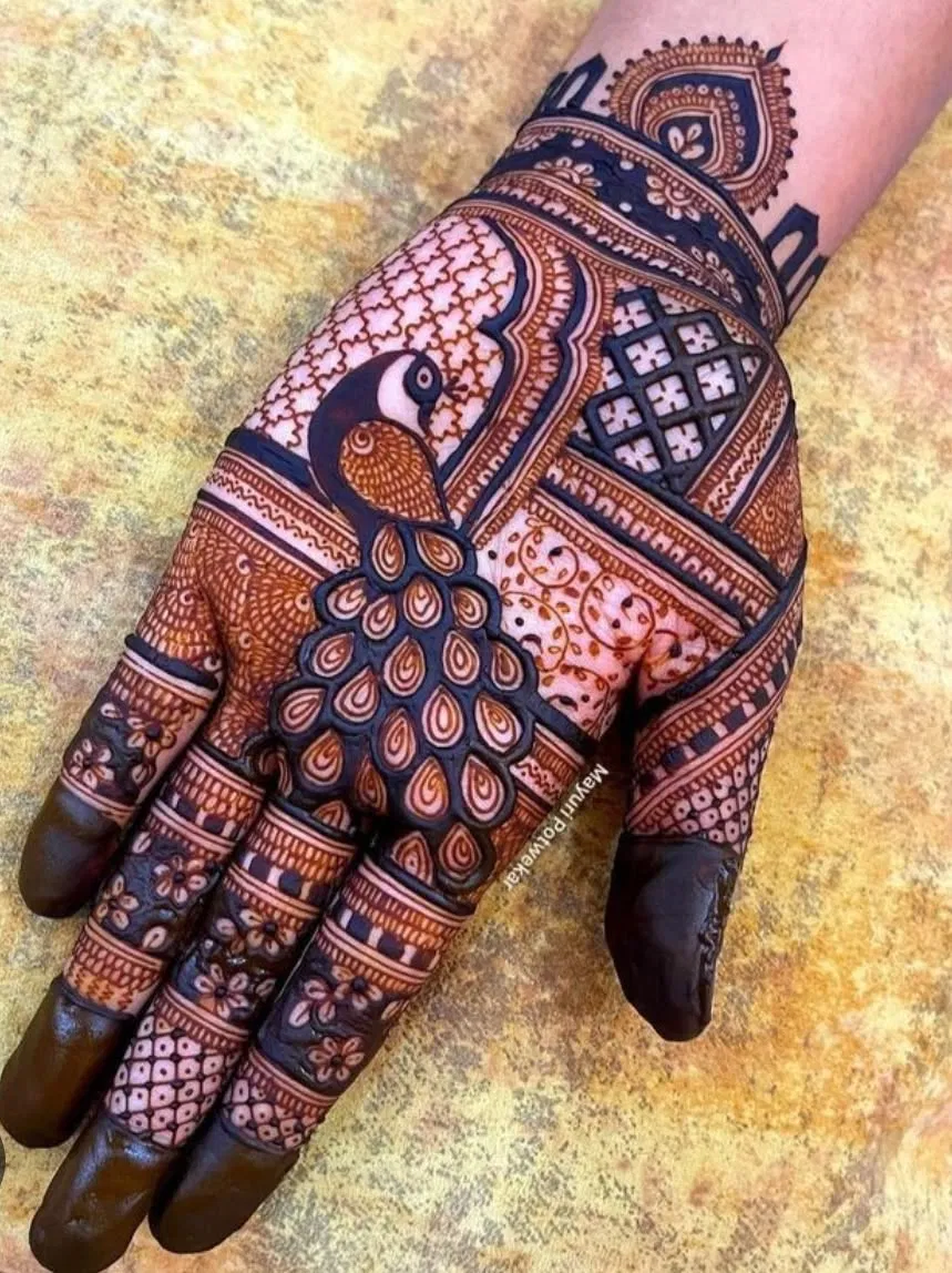 Royal Stylish Front Hand Mehndi Design with Peacock
