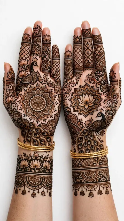 bridal royal circle front hand mehndi design