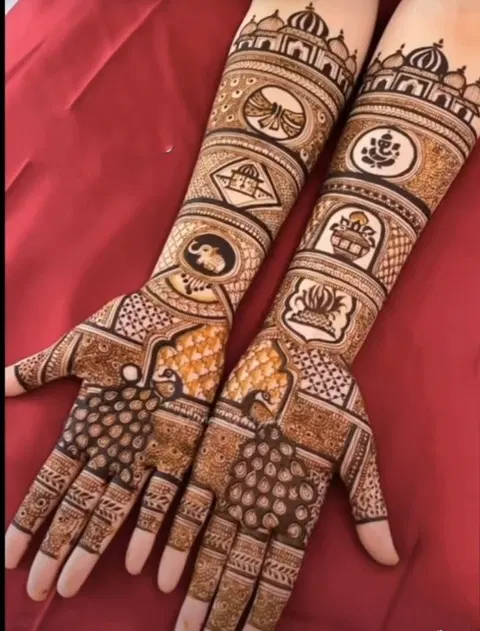 bridal royal figure back hand mehndi design