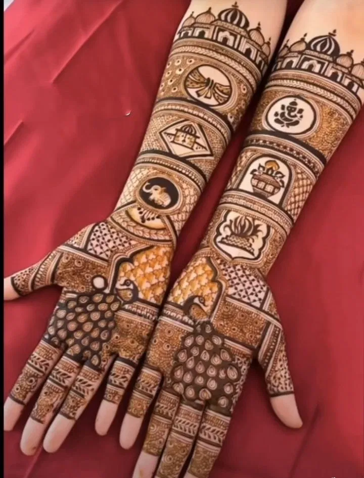 Bridal Royal Back Hand Mehndi Design with Figures and Peacock (7)