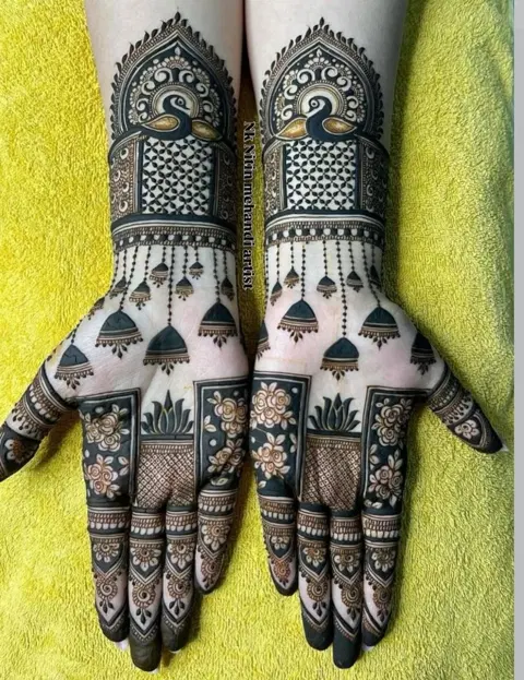 bridal royal peacock front hand mehndi design