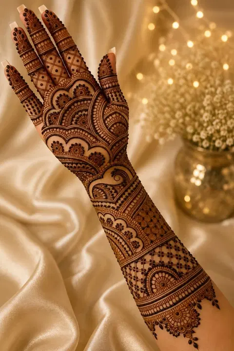 arabic bridal circle front hand mehndi design
