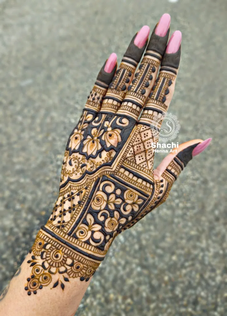Bridal Simple Back Hand Mehndi Design with Lotus (2)
