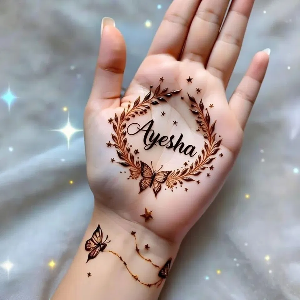 Arabic Simple Finger Mehndi Design with Gol Tikki and Hidden Name (3)