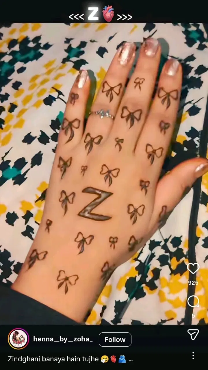 Bridal Simple Front Hand Mehndi Design with Hearts and Hidden Name