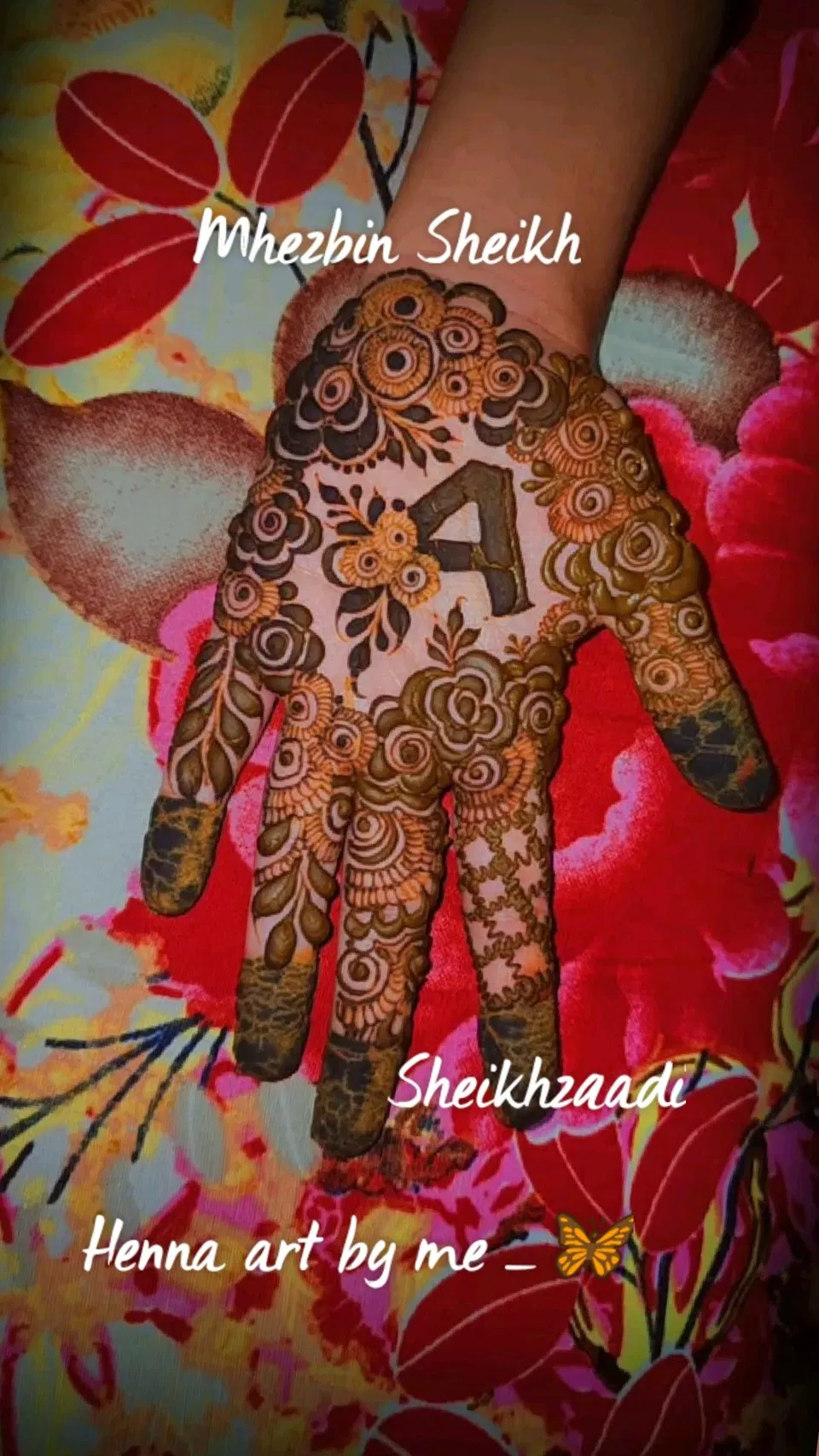 Pakistani Front Hand Mehndi Design with Figures and Hearts