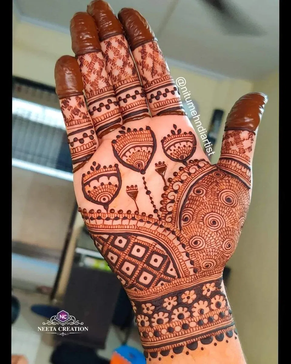 Indian Front Hand Mehndi Design with Hearts