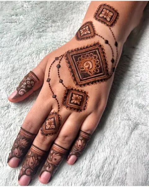 simple stylish peacock back hand mehndi design