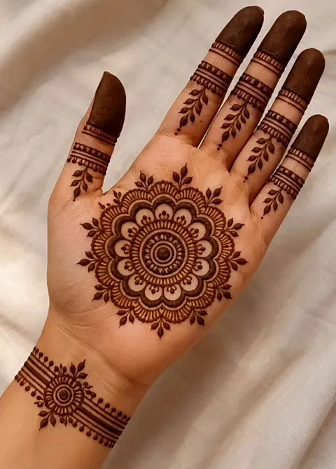 aesthetic arabic circle front hand mehndi design