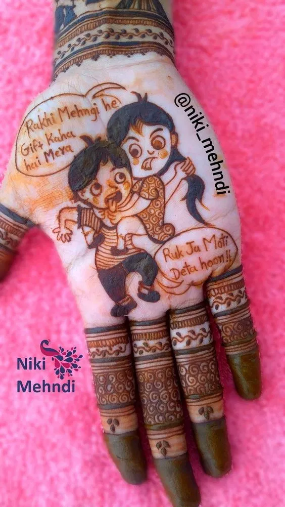 Mehndi Design with Figures and Hearts