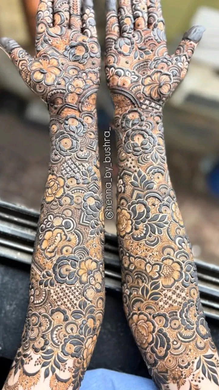 Arabic Bridal Back Hand Mehndi Design with Figures and Jaal (5)