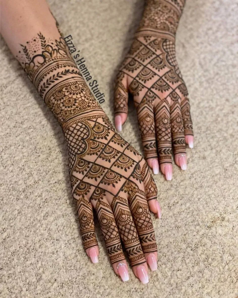 Bridal Back Hand Mehndi Design with Jaal for Teej